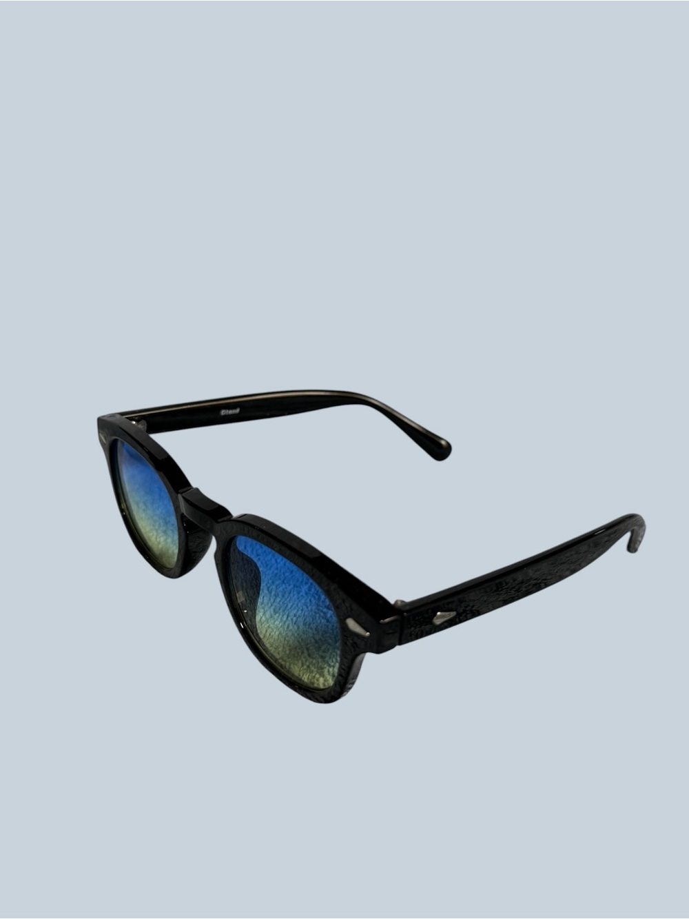 Black Frame Sunglasses with Blue-Green Gradient Lenses - Picture 4 of 12
